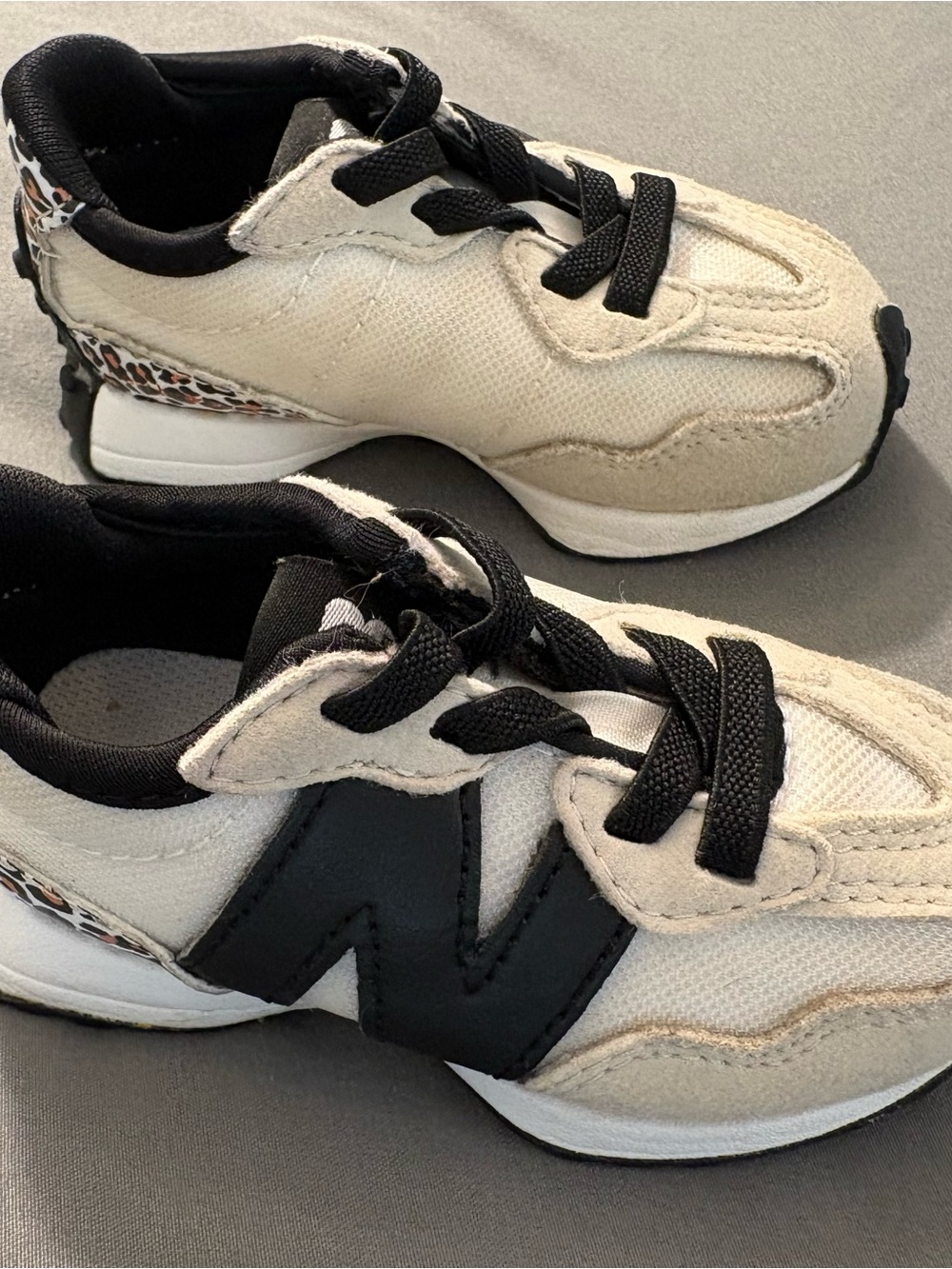 New Balance Kids Sneakers in Beige, Black with Leopard Accent